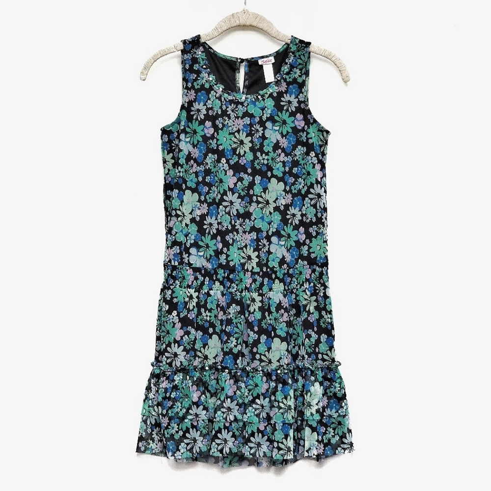 Justice Sleeveless Floral Dress Size 14 Girls Blue Green Purple Fully Lined